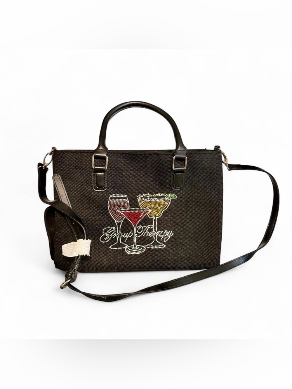 Tote Bag cooler drink purse wine handbag rhinestone black crossbody zipper